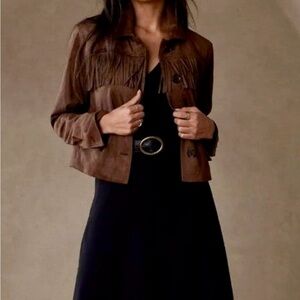Banana Republic Vegan Suede Fringe Jacket Women Size XL Tall.   NWOT